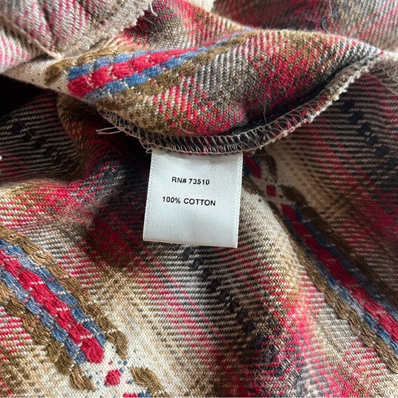 Ivy Jane Brown Burgundy Plaid Southwestern Balloon Sleeve Pearl Snap Shirt Sz L - Picture 10 of 12